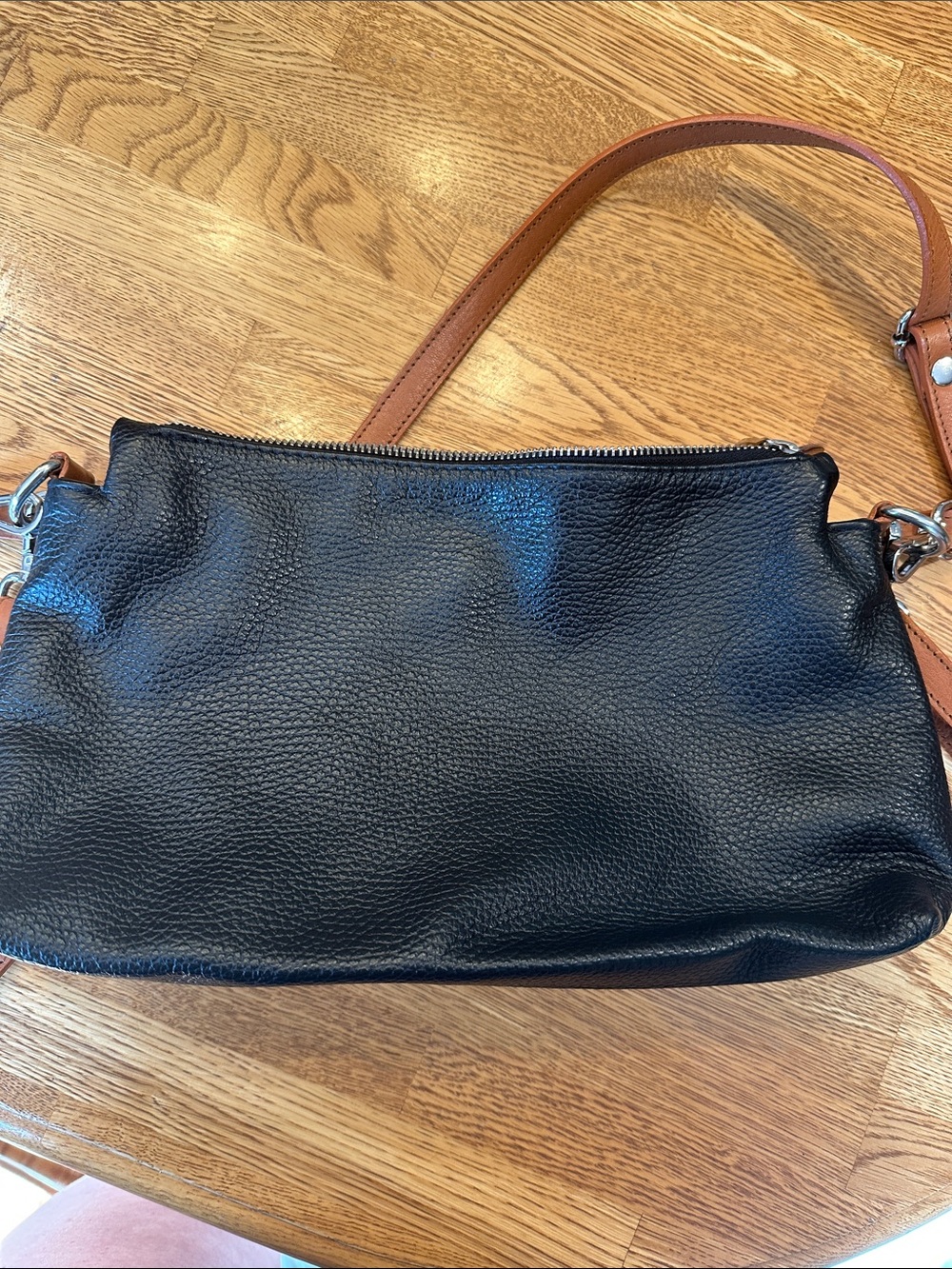 Valentino Black Leather Crossbody with Brown Strap